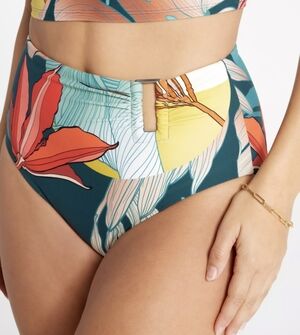 BNWT CALIA High-Rise Bikini Bottom S Tropical Print High-Leg Moderate Coverage